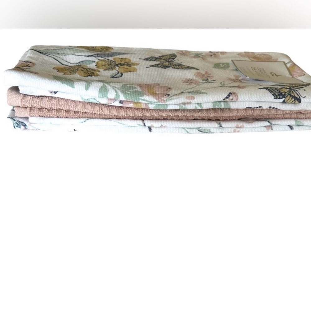 Deborah Connolly Kitchen Towels Set of 3 Pastel Floral & Butterflies NEW - Picture 5 of 10